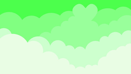 romantic cartoon cloud background with heart shape in green sky