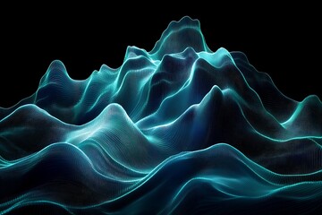 Obraz premium Abstract Digital Landscape with Flowing Turquoise Lines on Black Background