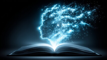 Open book with magical glowing light, a journey into knowledge and imagination open