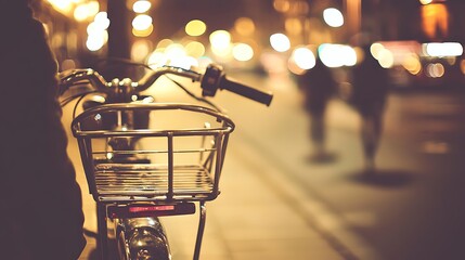 Night street photo of motorcyclist waiting with faint neon glow, mirrorless 50mm lens, low ambient lighting emphasizing bike chrome and silhouette