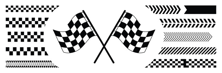 Racing stripe vector set featuring dynamic checkered flag designs for motorsport