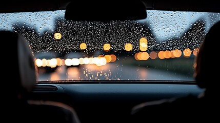Candid nighttime street photo of individual gazing through rain-speckled taxi glass, mirrorless camera 35mm lens, soft focus on water trails and blurred urban lights outside
