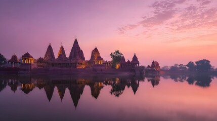 Fototapeta premium Majestic Temple at Twilight Reflection