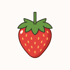 Fototapeta premium Fresh red strawberry illustration with green leaves on light background 