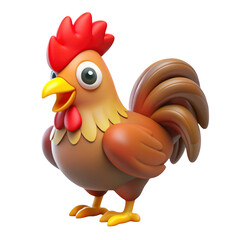 3d cartoon rooster isolated on transparent background