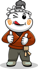 Smiling Dumpling Samurai Chef Giving Thumbs Up – Cute Cartoon Illustration