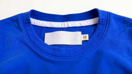 blue shirt with white label on blue background