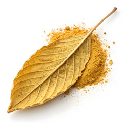 A single dried turmeric leaf, aromatic and earthy, commonly used in cooking,