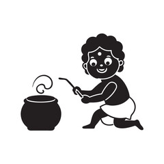 Divine Krishna Holding Butter Pot Silhouette