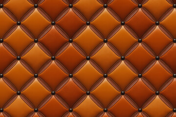 Obraz premium Luxury Orange Leather Upholstery with Diamond Pattern and Black Buttons Seamless Texture