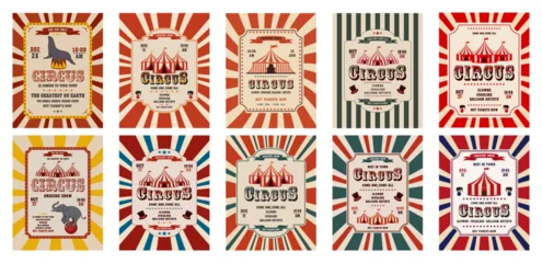 Selbstklebende Fototapeten Vintage Poster Vector set of retro circus invitation poster templates featuring a tent. Vector illustration.  © DisignUA