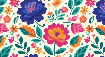 Day of the dead drawings. Floral Pattern Design with Colorful Blossoms and Leaves on Neutral Background