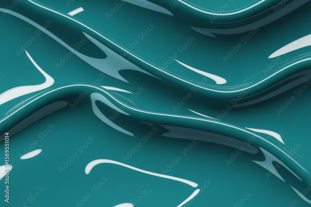 Aufkleber abstract teal wavy surface with glossy reflections and smooth texture
