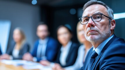 Business meeting with focused professionals discussing strategies in a modern conference room