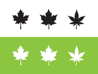 Six stylized leaf silhouettes on white and green backgrounds
