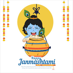 Happy Khrishna Janmashtami and dahi handi festival of india social media post vector illustration design