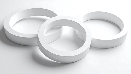 Three overlapping white rings on a white background