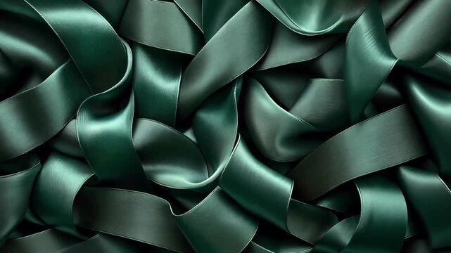 Elegant emerald green ribbon abstract background, smooth silk texture decoration backdrop