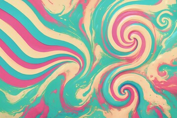 Vibrant Abstract Swirl Pattern Liquid Art Pink Teal Creamy Pastel Colors Background Texture