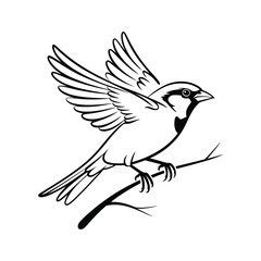 Naklejka premium Sparrow perched on a branch with wings spread bird