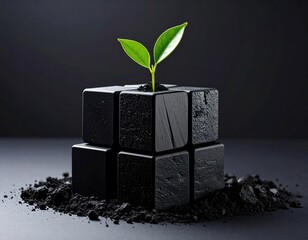 A sprout in a dark cube