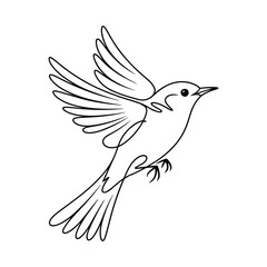 Fototapeta premium Elegant black line art flying bird with spread wings white