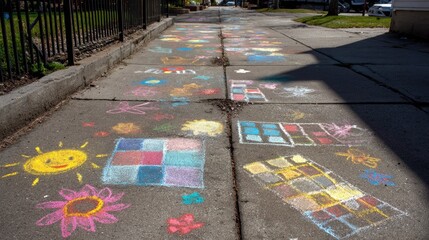 Colorful kids' sidewalk chalk drawings