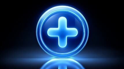 Obraz premium Blue plus sign on black background, a minimalist abstract design blue