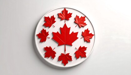 Red maple leaves arranged in a circle on a white plate (1)