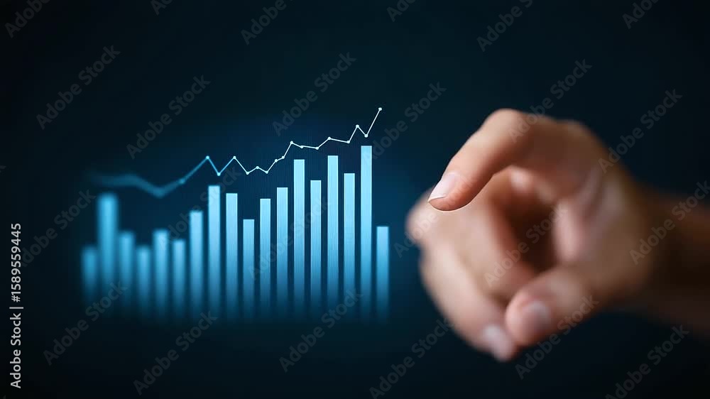 Aufkleber a finger interacts with a luminous holographic data display in close-up.