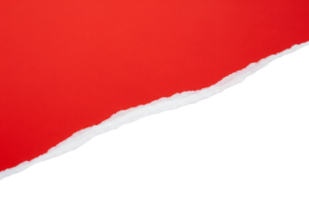 Red torn paper edge on a diagonal, ripped page effect, isolated on transparent background, png