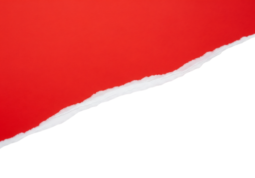 Red torn paper edge on a diagonal, ripped page effect, isolated on transparent background, png
