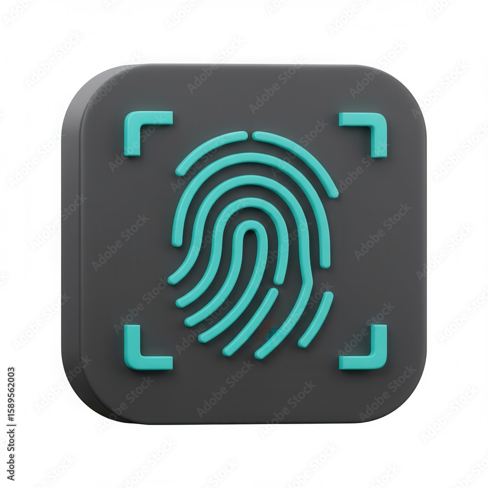 Poster 3d fingerprint scan icon for digital security isolated on white background