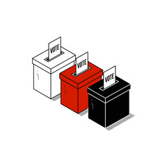 Democracy's Choice: Minimalist depiction of ballot boxes, with vote slips inserted. Symbol of participation, fairness, and political engagement. 