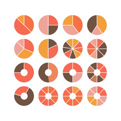 Data Visualization: A collection of pie charts, each section representing distinct segments or proportions, arranged in an organized grid, showcasing data in a clear and concise format.