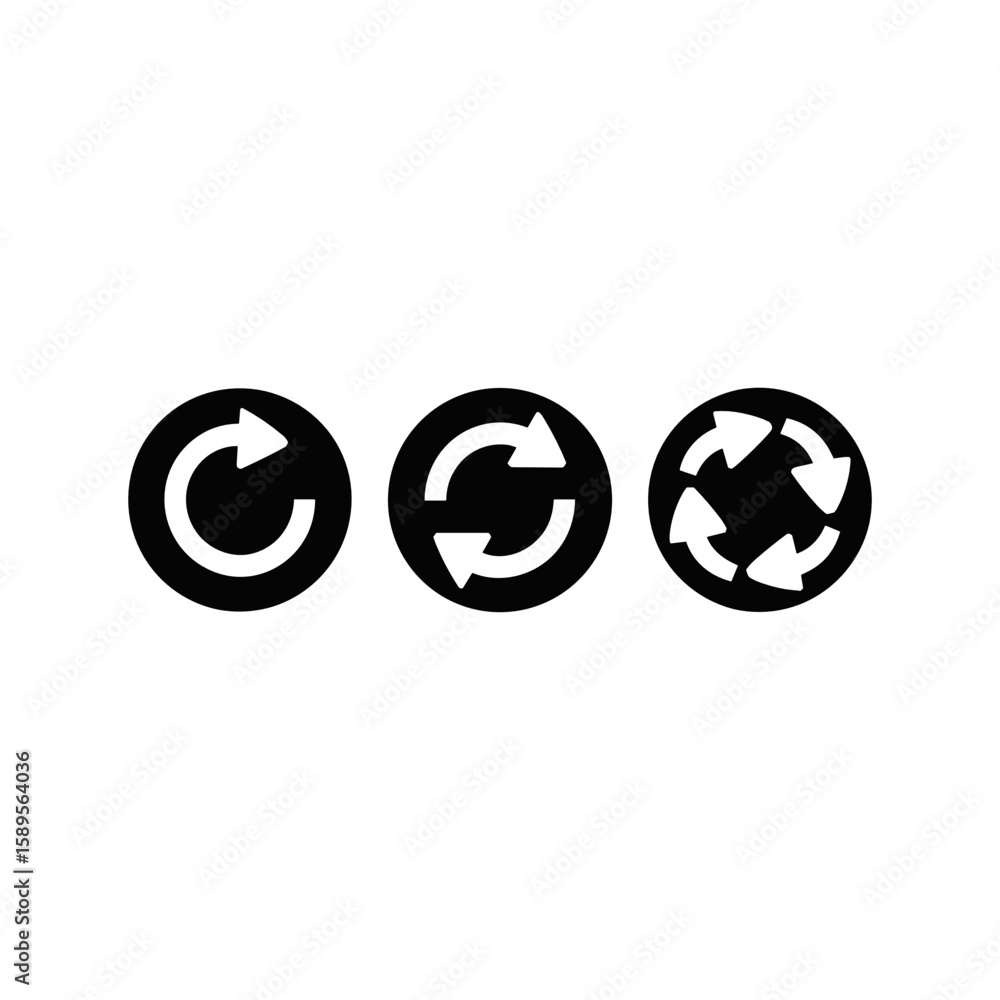 Fototapete rotation cycle arrow: a set of three simple arrow cycle for rotation, synchronization and circulatio