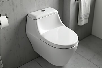 Spotlighting a contemporary toilet in a luxurious bathroom, the space features elegant finishes and a sleek silhouette that reflects modern design trends