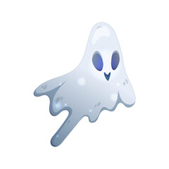 Cute ghost that flies above the ground for Halloween. Vector Illustration isolated on white.