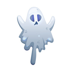 Cute ghost that flies above the ground for Halloween. Vector Illustration isolated on white.