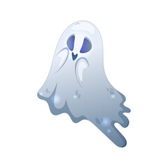 Cute ghost that flies above the ground for Halloween. Vector Illustration isolated on white.