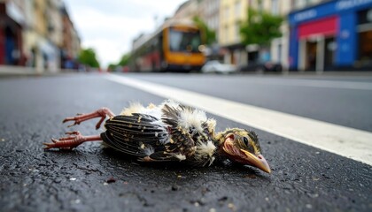 A dead baby bird lies on a city street (2)