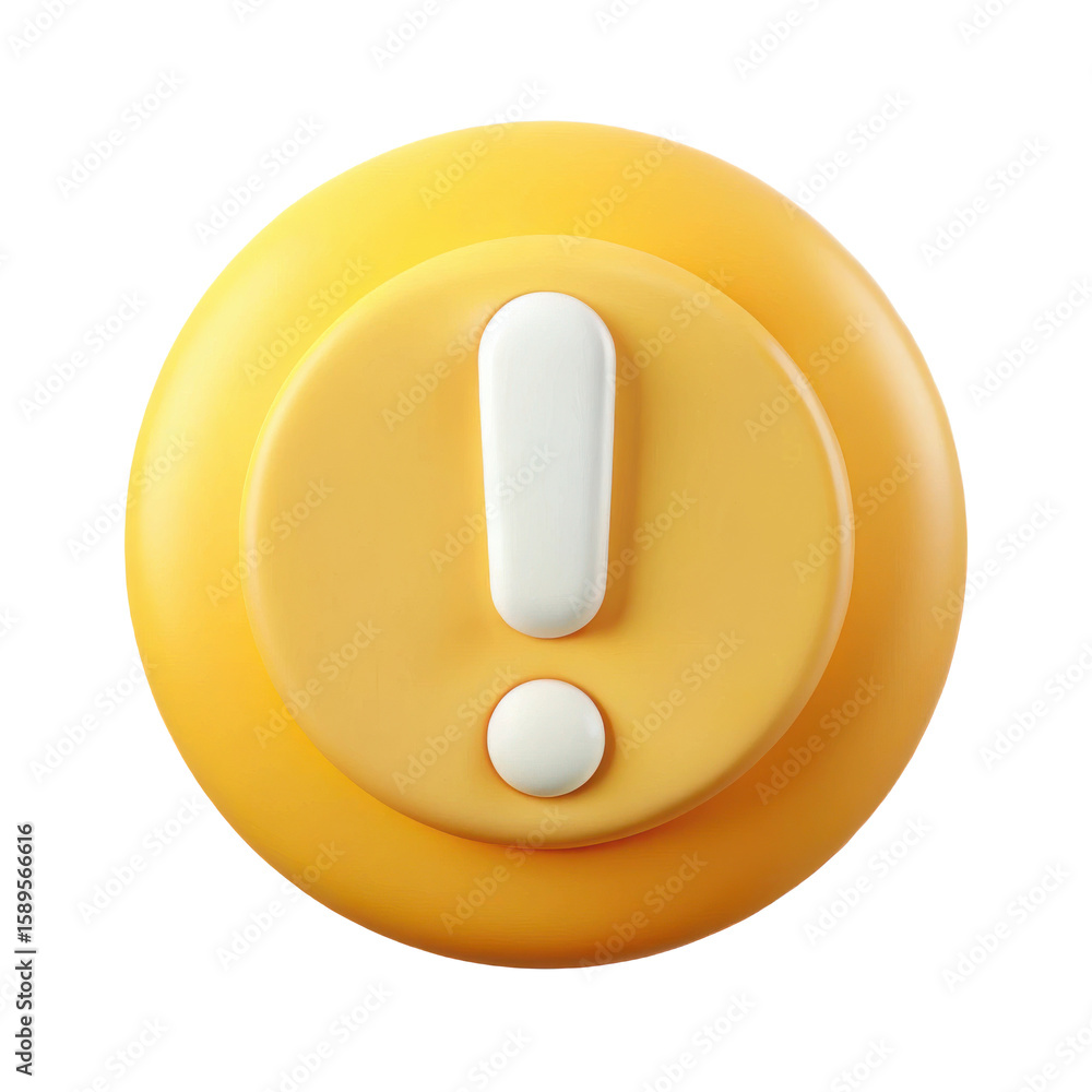 Poster yellow exclamation mark icon attention warning sign alert error problem notification 3d render graph