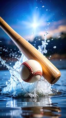 Baseball bat hitting a ball in water splash
