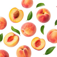 Fresh peaches isolated on transparent background
