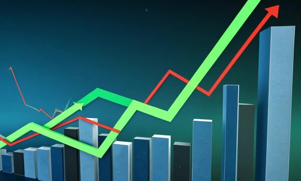 Colorful bar graphs depicting upward trends