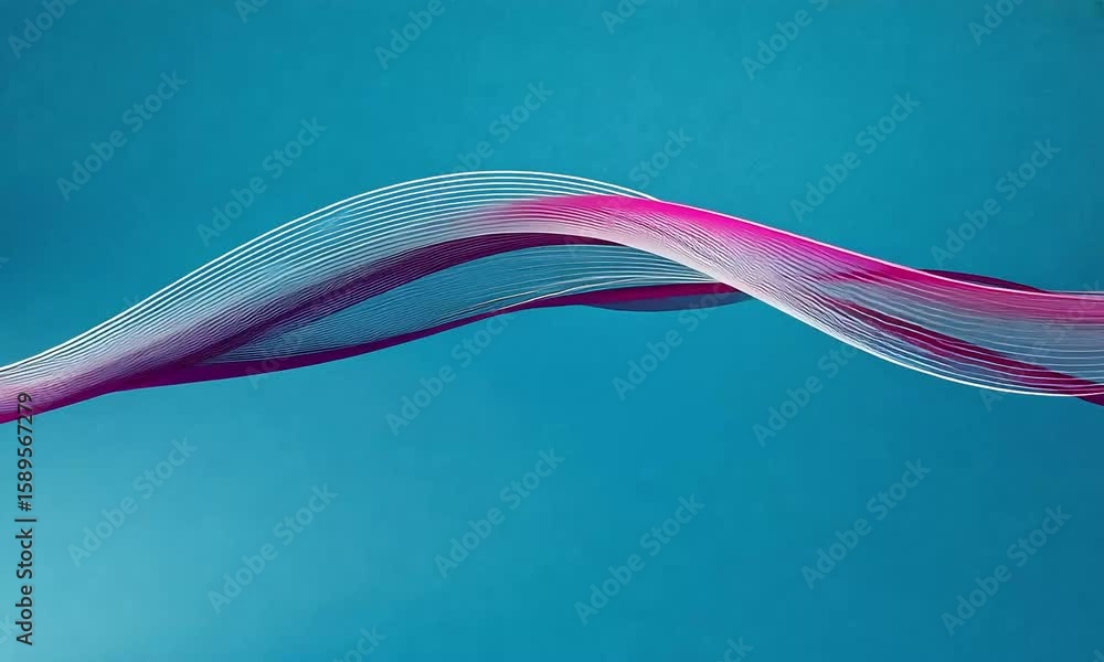 Poster abstract wavy lines in white and pink on a blue background creating a design art