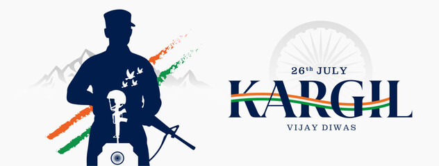 26th July Kargil Vijay Diwas Tribute Design with Indian Flag and Army Soldiers