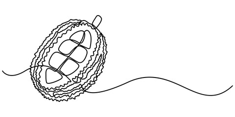 Continuous one line drawing of sliced healthy sweet organic jackfruit for orchard logo identity. Fresh tropical fruit concept fruit garden icon. Single line draw design vector graphic illustration. 