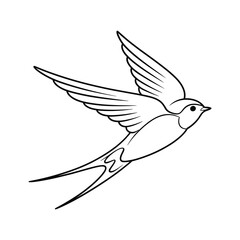 Fototapeta premium Stylized swallow bird in flight with forked tail and spread wings flying