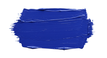 Vibrant indigo blue paint brush stroke, rich textured details, visible bristles, thick paint, irregular organic edges, bold diagonal motion, isolated on a clean seamless transparent background, ample